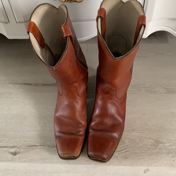 Vintage Dingo leather Boots 9 1/2 EW made in USA brown western cowboy festival - Picture 2 of 16